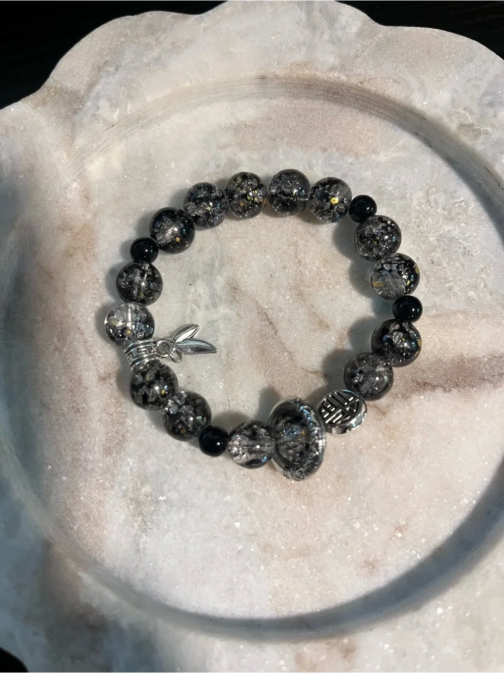 Sparkling Black & Silver Bead Stretch Bracelet - Women's Jewelry